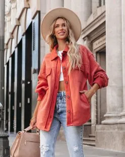 Tanan Pocketed Button Down Fleece Shacket - Rust - FINAL SALE -clothes Sales tananpocketedbuttondownfleeceshacketrust88