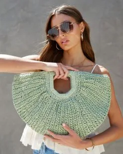 Tara Straw Woven Tote - Sage -clothes Sales tarastrawwoventotesage51