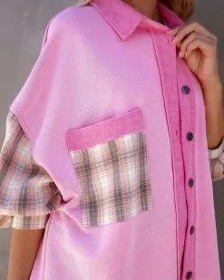Taron Cotton Blend Contrast Plaid Shacket - Pink - FINAL SALE -clothes Sales taroncottonblendcontrastplaidshacketpink118