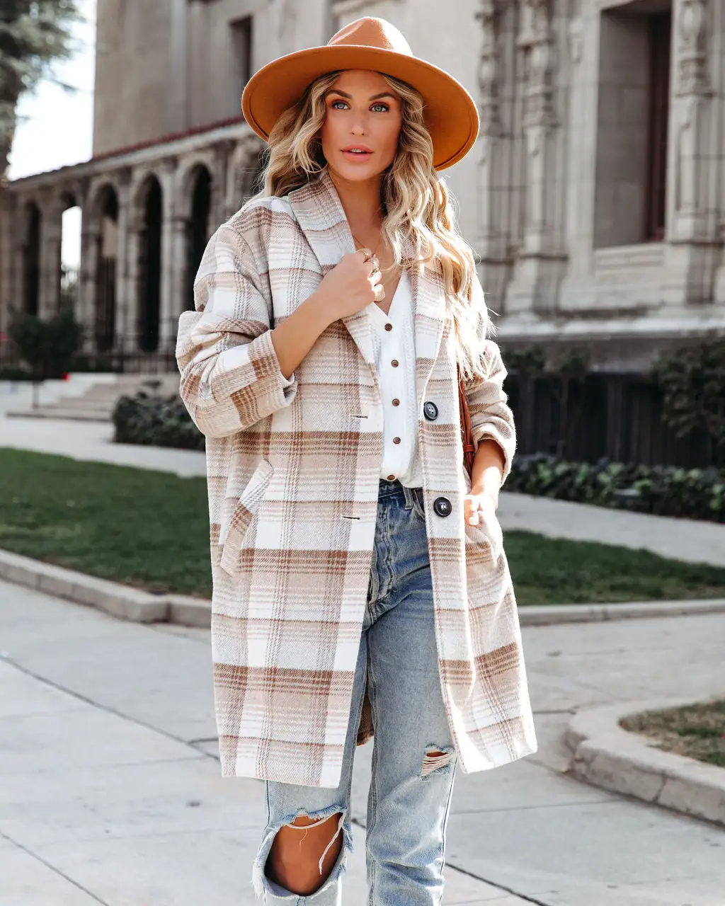 Tarrytown Pocketed Plaid Coat - Taupe - FINAL SALE 3 Tarrytown Pocketed Plaid Coat - Taupe - FINAL SALE - Image 3