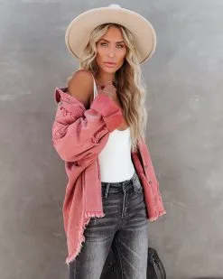 Thinking Out Loud Cotton Distressed Denim Jacket - Brick - FINAL SALE -clothes Sales thinkingoutloudcottondistresseddenimjacketbrick152