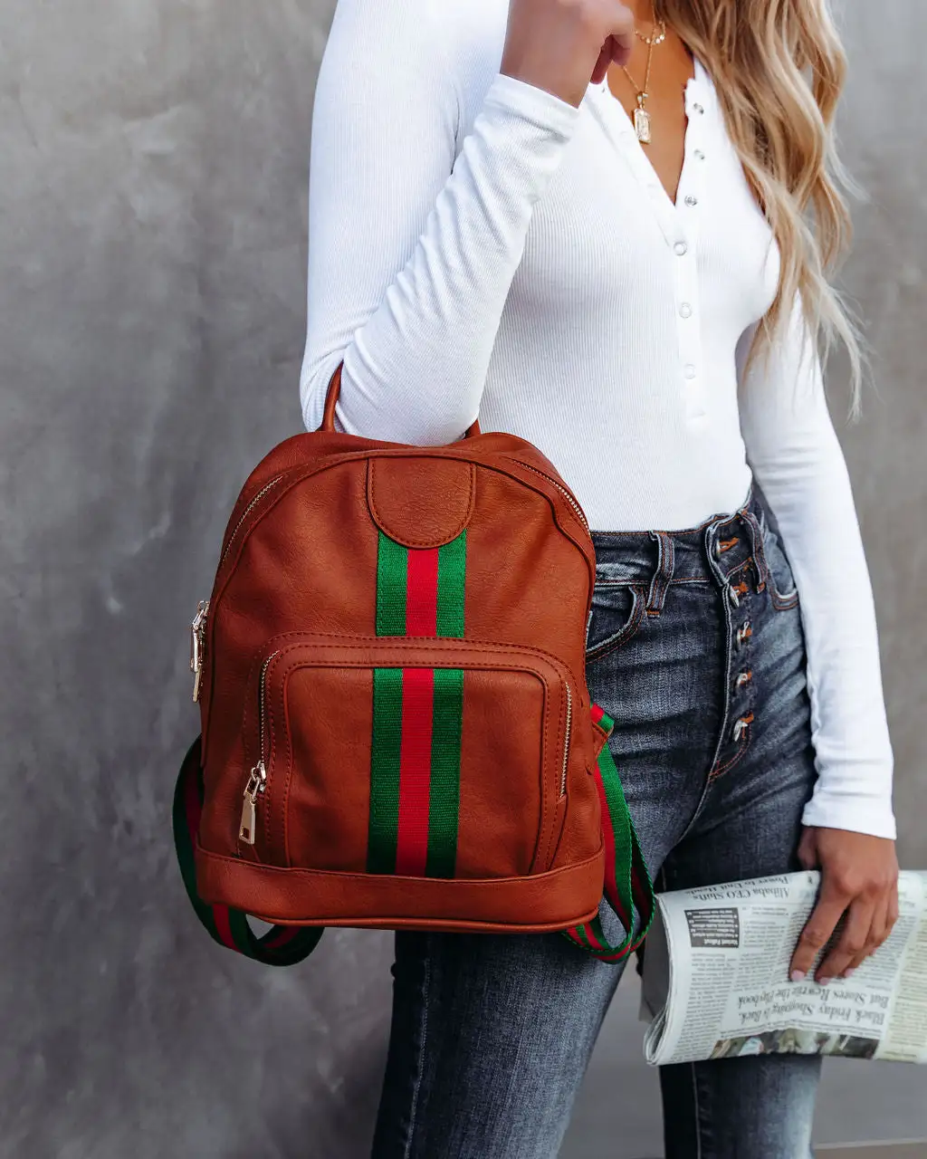 Trendsetter Faux Leather Backpack - Tan - FINAL SALE 2 Trendsetter Faux Leather Backpack - Tan - FINAL SALE - Image 2