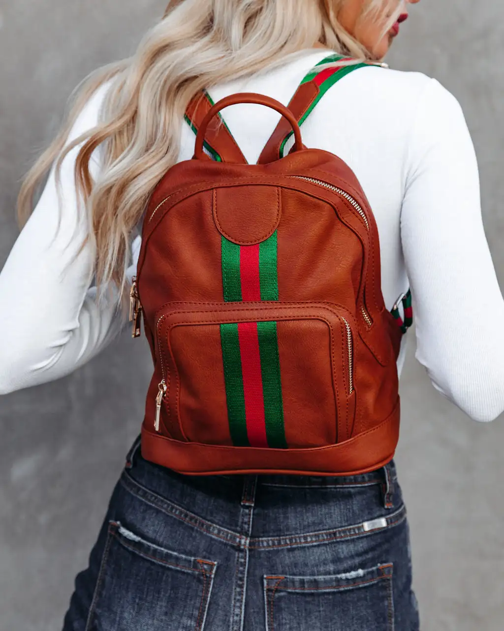 Trendsetter Faux Leather Backpack - Tan - FINAL SALE 6 Trendsetter Faux Leather Backpack - Tan - FINAL SALE - Image 6