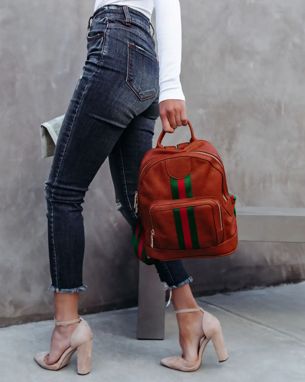 Trendsetter Faux Leather Backpack - Tan - FINAL SALE 5 Trendsetter Faux Leather Backpack - Tan - FINAL SALE - Image 5