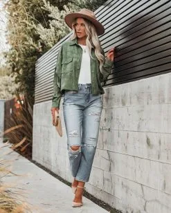 Tuck Fringe Faux Suede Jacket - Dusty Teal - LAST CHANCE -clothes Sales tuckfringefauxsuedejacketdustyteal1