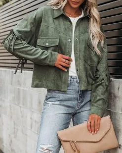 Tuck Fringe Faux Suede Jacket - Dusty Teal - LAST CHANCE -clothes Sales tuckfringefauxsuedejacketdustyteal20