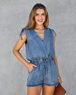 Twaine Chambray Pocketed Romper - FINAL SALE