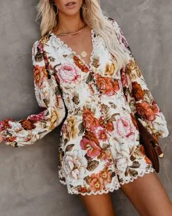 Upwind Floral Pocketed Crochet Romper - FINAL SALE -clothes Sales upwindfloralpocketedcrochetromper14