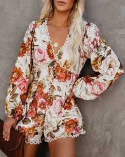 Upwind Floral Pocketed Crochet Romper - FINAL SALE -clothes Sales upwindfloralpocketedcrochetromper15