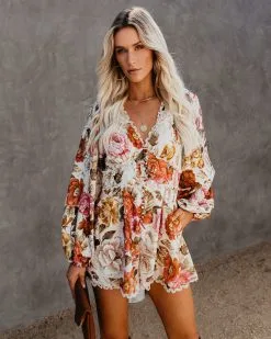 Upwind Floral Pocketed Crochet Romper - FINAL SALE