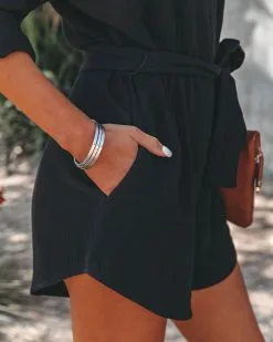 Valery Cotton Pocketed Button Down Romper - Black - LAST CHANCE -clothes Sales valerycottonpocketedbuttondownromperblack115