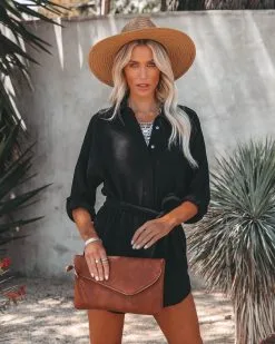 Valery Cotton Pocketed Button Down Romper - Black - LAST CHANCE -clothes Sales valerycottonpocketedbuttondownromperblack98