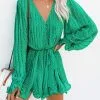 Viera Polka Dot Pleated Romper - Green - FINAL SALE