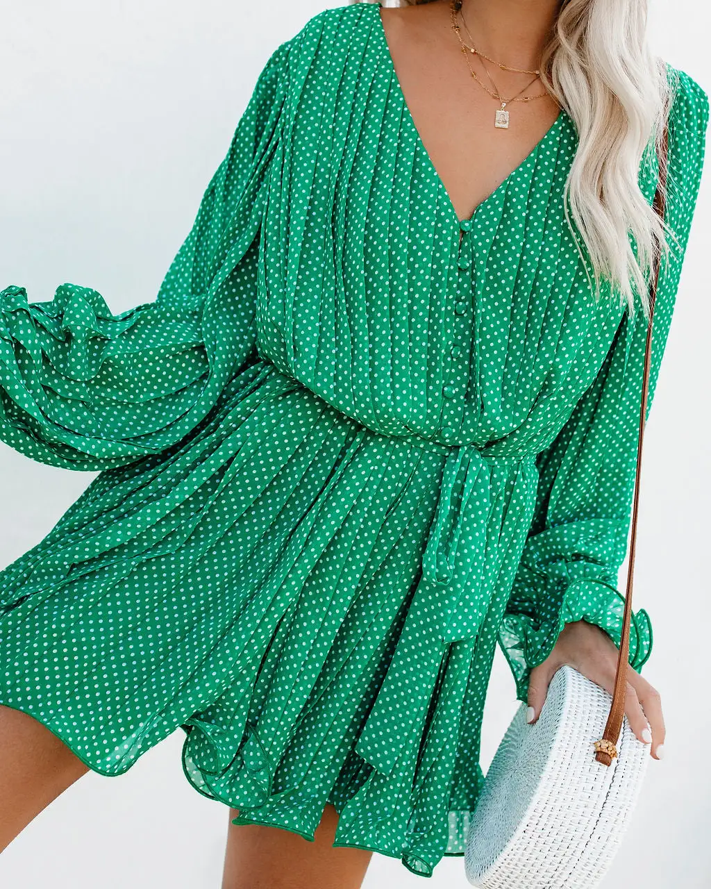 Viera Polka Dot Pleated Romper - Green - FINAL SALE 3 Viera Polka Dot Pleated Romper - Green - FINAL SALE - Image 3