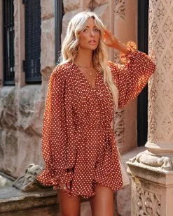 Viera Polka Dot Pleated Romper - Brown - FINAL SALE