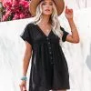 Vincent Cotton Blend Pocketed Button Down Romper - Black