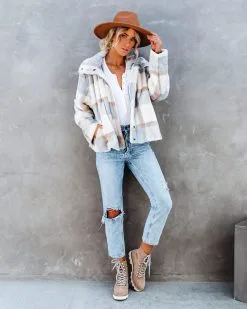 Winter'S Tale Pocketed Plaid Faux Fur Jacket - FINAL SALE -clothes Sales winterstalepocketedplaidfauxfurjacket2