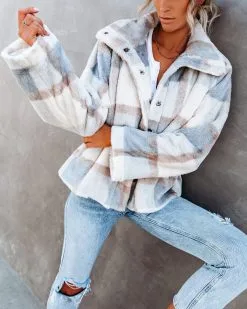 Winter'S Tale Pocketed Plaid Faux Fur Jacket - FINAL SALE -clothes Sales winterstalepocketedplaidfauxfurjacket32