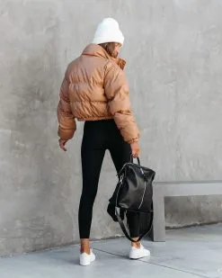 Yorker Faux Leather Pocketed Puff Jacket - Tan - FINAL SALE -clothes Sales yorkerfauxleatherpocketedpuffjackettan41