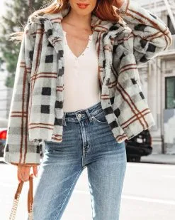 Yosemite Adventures Plaid Pocketed Teddy Jacket - Sage - FINAL SALE -clothes Sales yosemiteadventuresplaidpocketedteddyjacketsage203