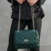 Yvette Quilted Crossbody Shoulder Bag - Green - LAST CHANCE