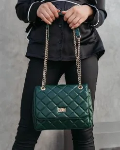 Yvette Quilted Crossbody Shoulder Bag - Green - LAST CHANCE