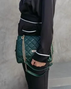 Yvette Quilted Crossbody Shoulder Bag - Green - LAST CHANCE -clothes Sales yvettequiltedcrossbodyshoulderbaggreen181